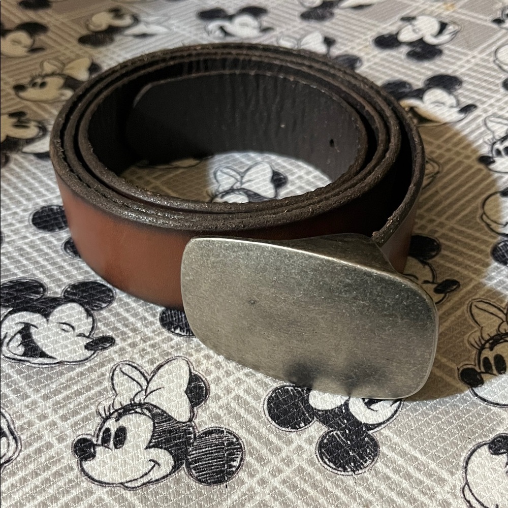 Elegant Brown Leather Belt with Matte Silver Buckle